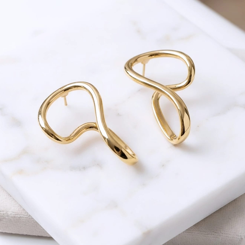 Beautiful modern, sculptural design, high-shine gold finish earrings - Image 5