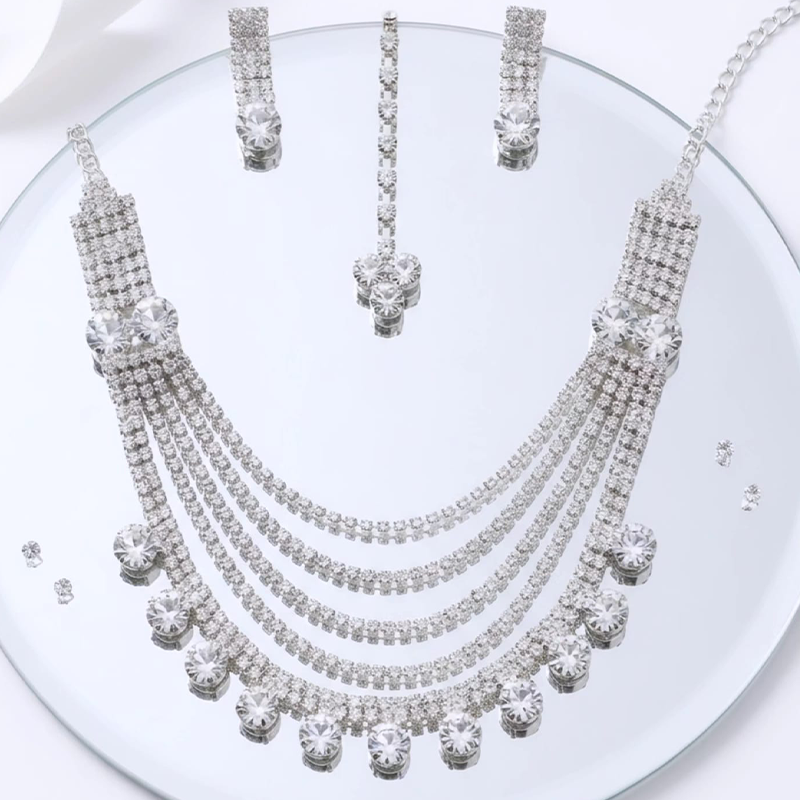 Elegant "U" shape, five tiered graduated chains necklace set - Image 4