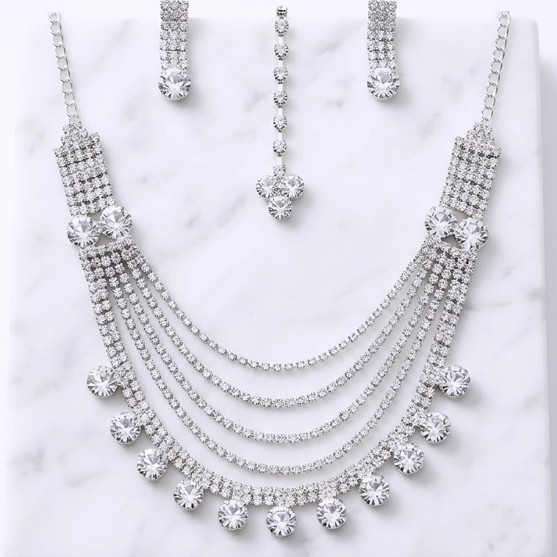 Elegant "U" shape, five tiered graduated chains necklace set - Image 5