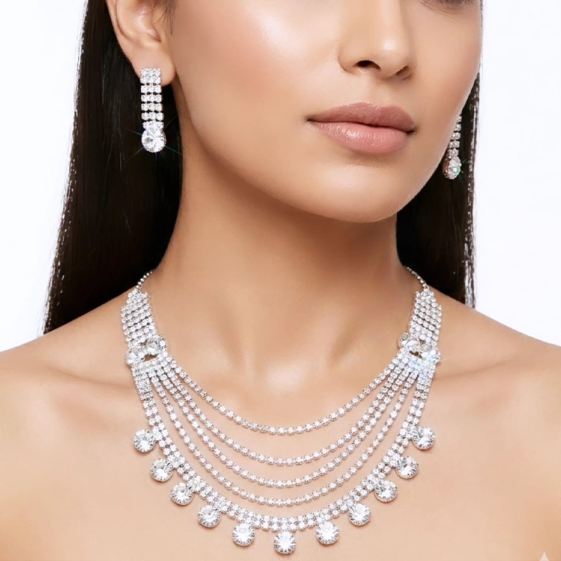 Elegant "U" shape, five tiered graduated chains necklace set - Image 7