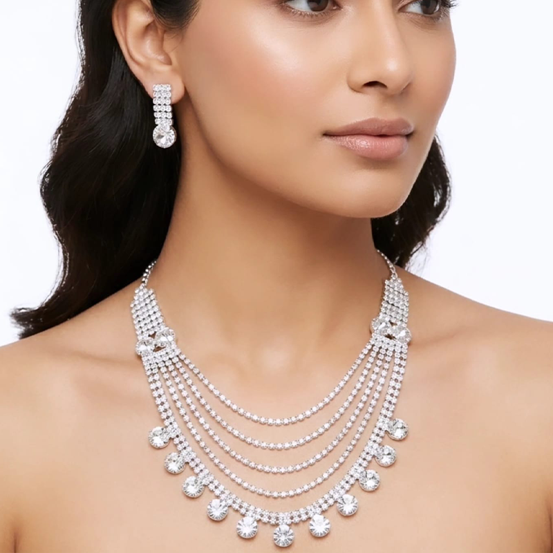 Elegant "U" shape, five tiered graduated chains necklace set - Image 6