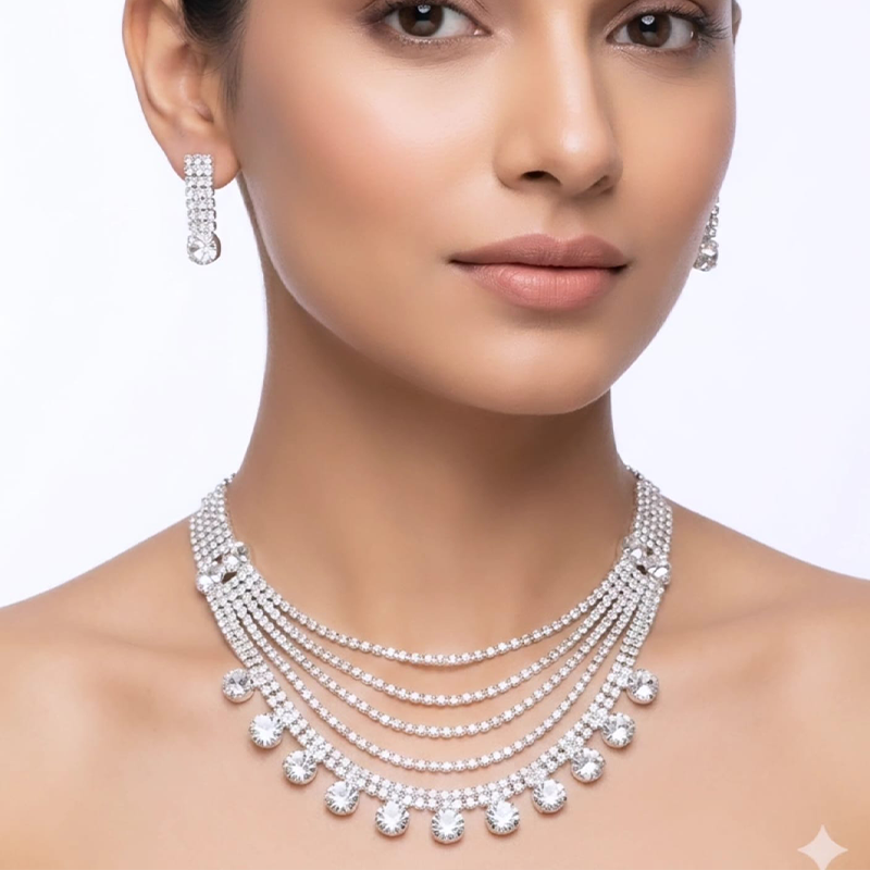 Elegant "U" shape, five tiered graduated chains necklace set - Image 8