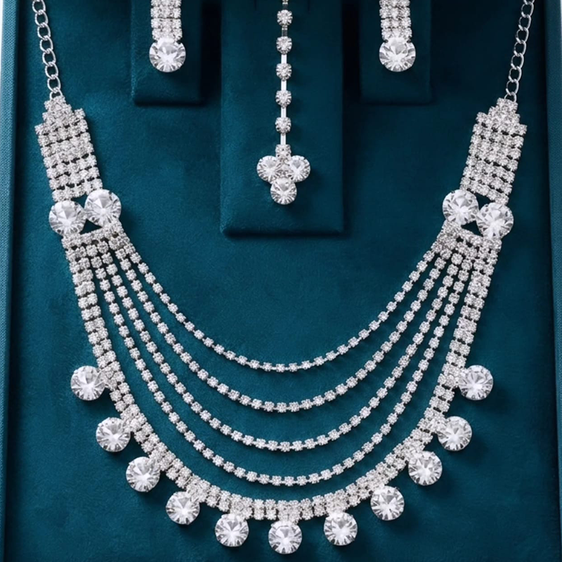 Elegant "U" shape, five tiered graduated chains necklace set