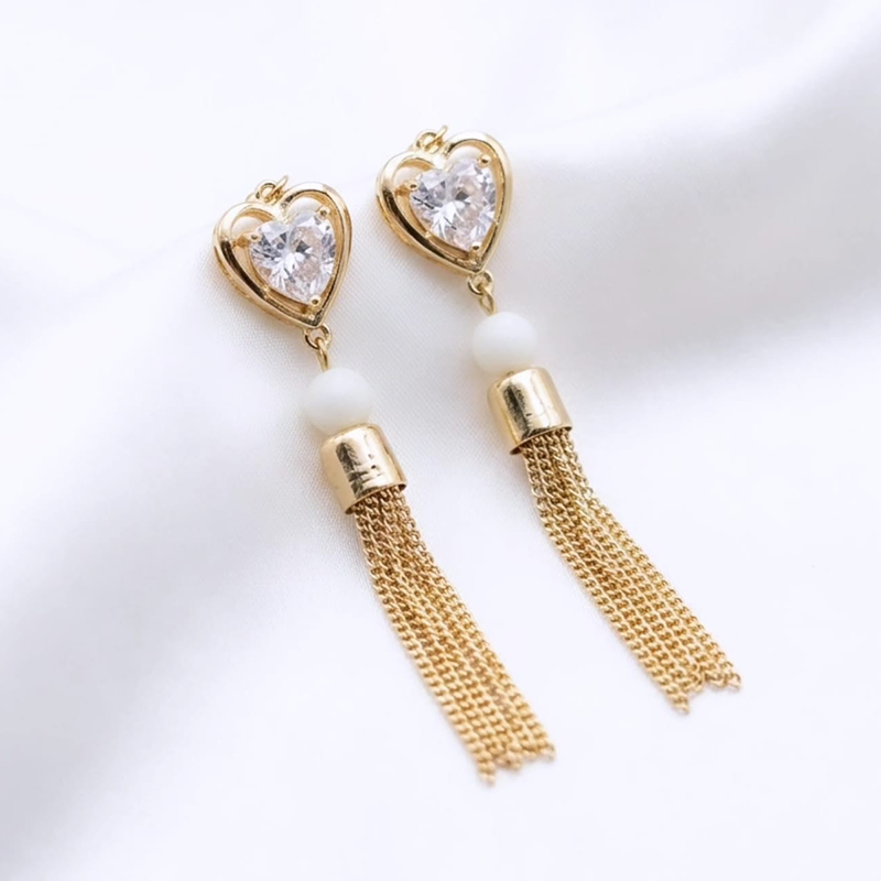 Timeless French hooks,heart-shaped crystal,white bead earrings - Image 5