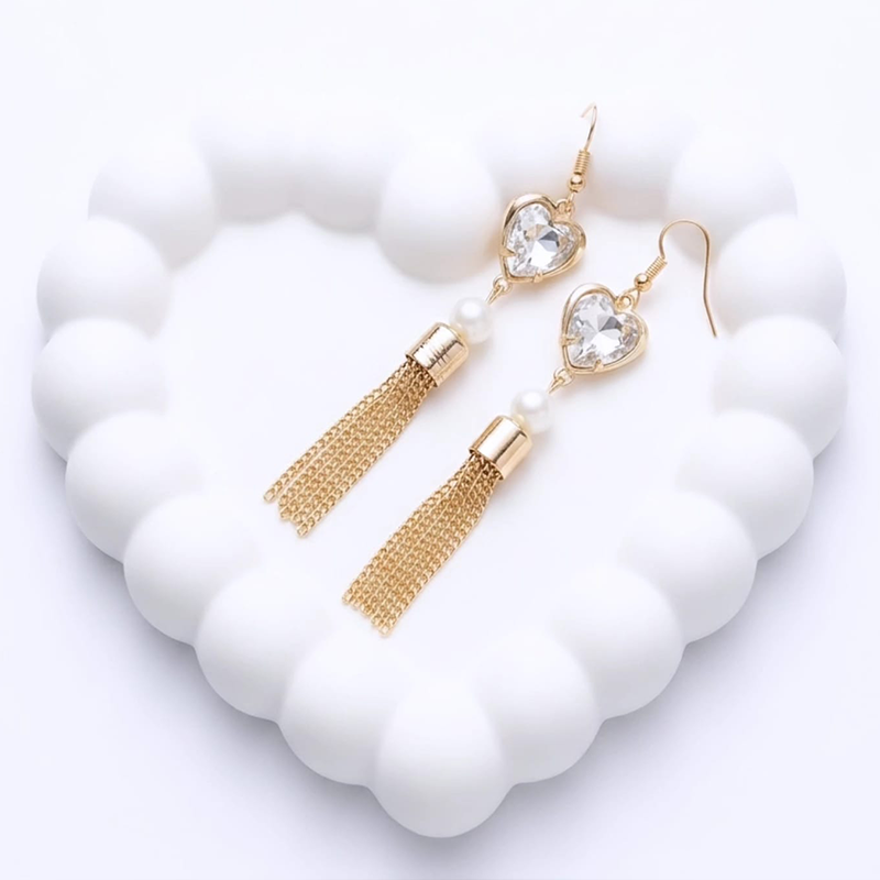 Timeless French hooks,heart-shaped crystal,white bead earrings - Image 4