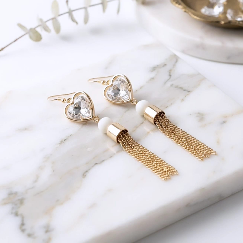 Timeless French hooks,heart-shaped crystal,white bead earrings - Image 3