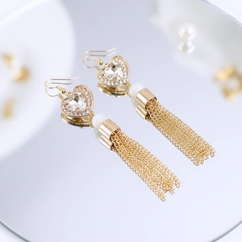 Timeless French hooks,heart-shaped crystal,white bead earrings - Image 2