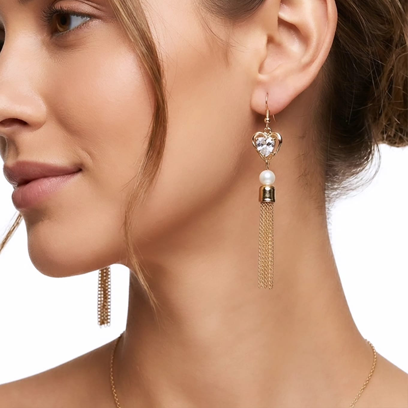 Timeless French hooks,heart-shaped crystal,white bead earrings - Image 6