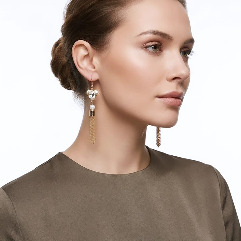 Timeless French hooks,heart-shaped crystal,white bead earrings - Image 7